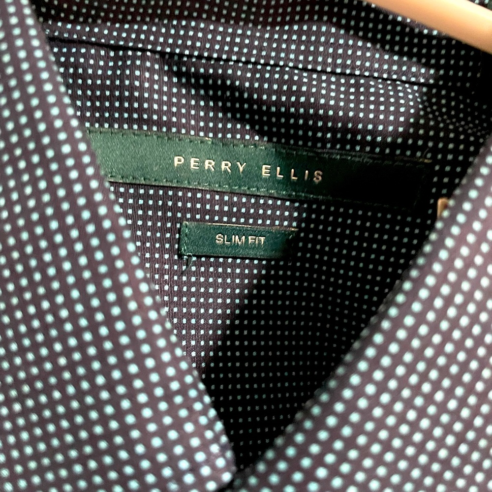 Brand New Perry Ellis Small Adult /Child long sleeve Sapphire pokadot shirt.